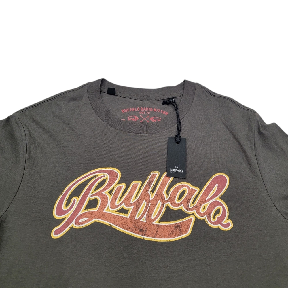 BUFFALO David Bitton Cotton Logo Tee Vintage Wash Brown Crewneck T-shirt Men's L - Picture 7 of 16